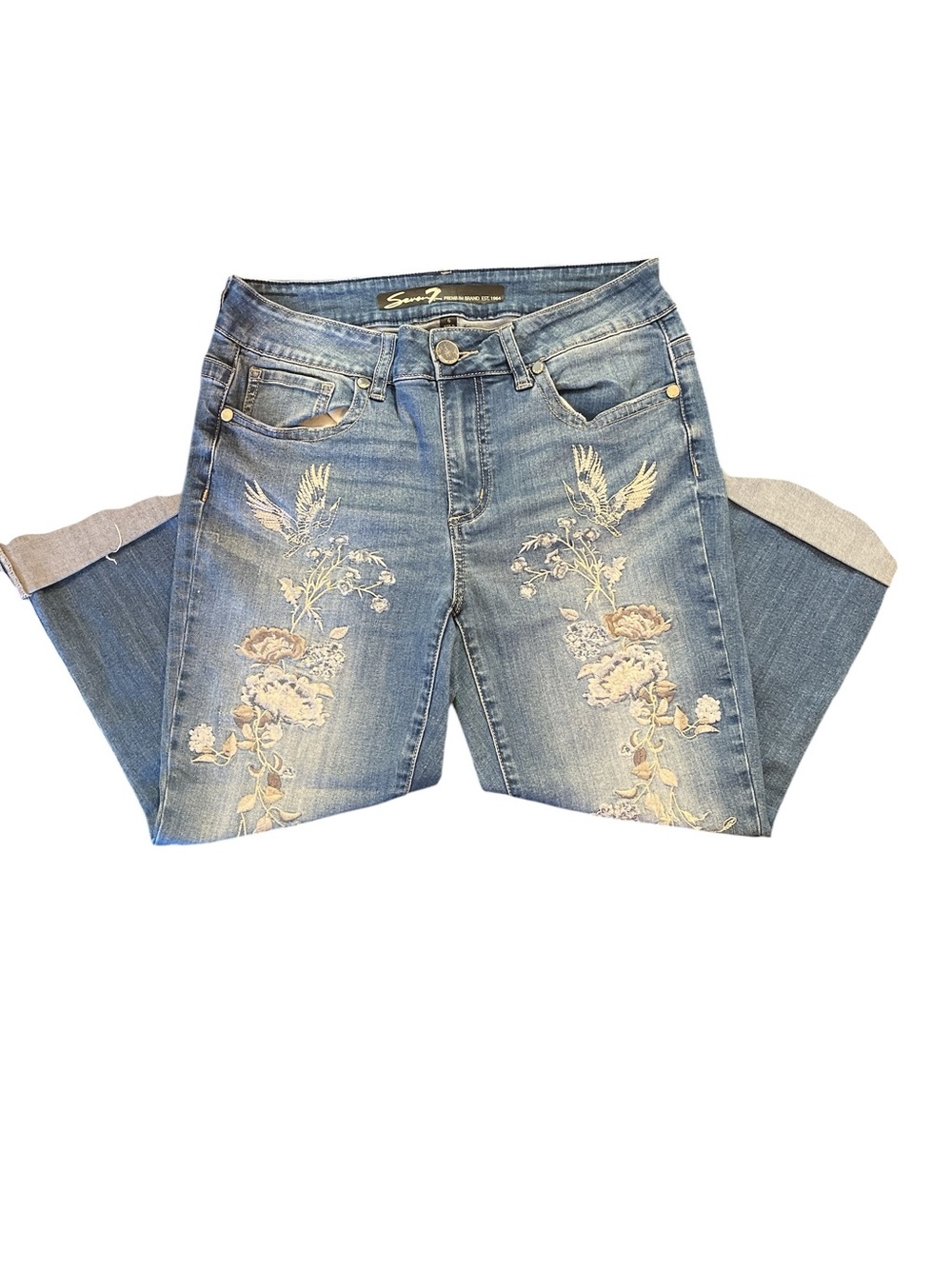 Seven7 Light Blue Embroidered Capri Jeans - Picture 2 of 7